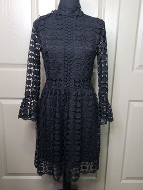 Eilly Bazar Black Lace Long-Sleeve Boho Dress Size Small